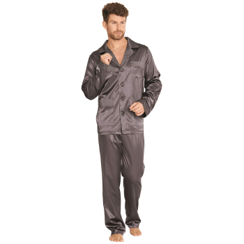 FOREX Lingerie 939 Herren - hochwertiger Satin-Pyjama Schlafanzug , XXL, Grau