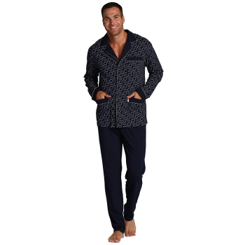 FOREX Lingerie 423 Herren - edler Pyjama Hausanzug aus 100% Baumwolle, L, Dunkelblau