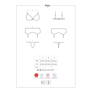 Obsessive Shibu verzauberndes 4-teiliges Damen Unterwäsche-Set aus BH, Strapsgürtel/Strumpfhaltern, Tanga & Satin-Augenbinde, made in EU (L/XL, schwarz-5)