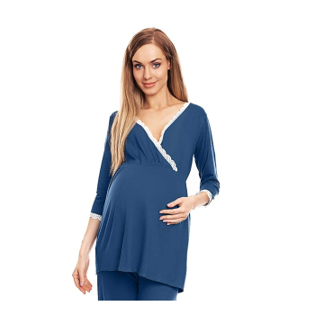 Selente Mummy Love 0136 Damen Umstands-/ Stillschlafanzug, L/XL, Blau