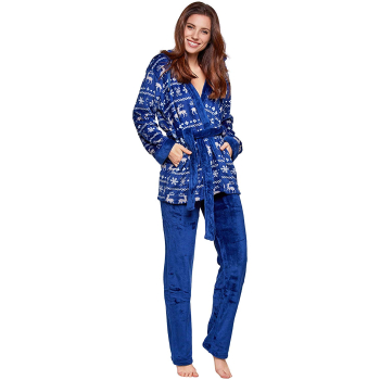 Selente Fary Damen kuscheliger 2-teiliger Fleece-Anzug mit Kapuze, XL, Blau