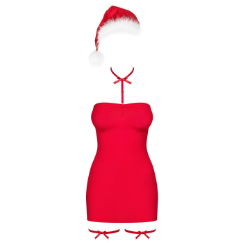 Obsessive Kissmas Damen Weihnachtskleid mit Mütze, Strumpfbänder, Halsband & Satin-Augenbinde, L/XL, Rot