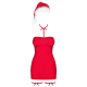 Obsessive Kissmas Damen Weihnachtskleid mit Mütze, Strumpfbänder, Halsband & Satin-Augenbinde, L/XL, Rot