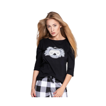 S& SENSIS Baumwoll-Pyjama Schlafanzug Hausanzug Koala, made in EU, L (40), Schwarz/Weiß mit Koala