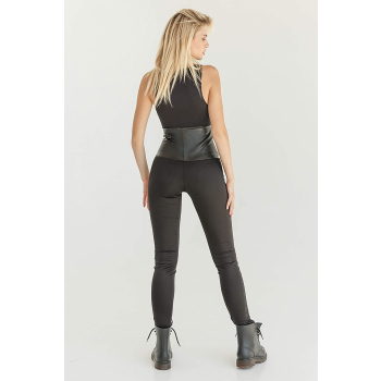 GEPUR 36268 Damen Leggings/Stretch Hose mit trendigen Leder-Gürtel, Schwarz Leder-Gürtel, Größe XL