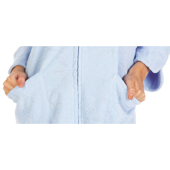 FOREX Lingerie 409 Damen - Bademantel Mantel mit Reißverschluss und Kapuze, XL, Blau