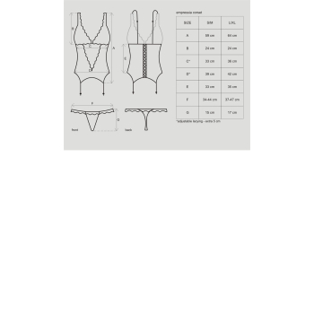 Obsessive schickes Dessous-Set aus edlem Korsett-Body mit Strumpfhaltern und String mit zarten Spitzenverzierungen, schwarz, Gr. XXL