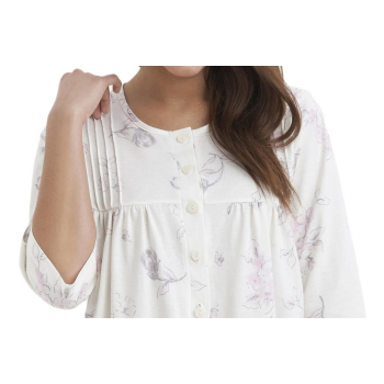 DOROTA KO-035 Damen elegantes Nachthemd Sleepshirt mit Alloverdruck, L, Ecru