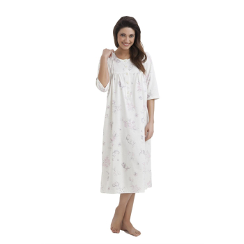 DOROTA KO-035 Damen elegantes Nachthemd Sleepshirt mit Alloverdruck, 3XL, Ecru