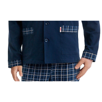 FOREX Lingerie 538 Herren - edler Schlafanzug Hausanzug aus 100% Baumwolle, M, Marine