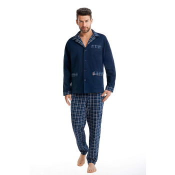 FOREX Lingerie 538 Herren - edler Schlafanzug Hausanzug aus 100% Baumwolle, XXL, Marine