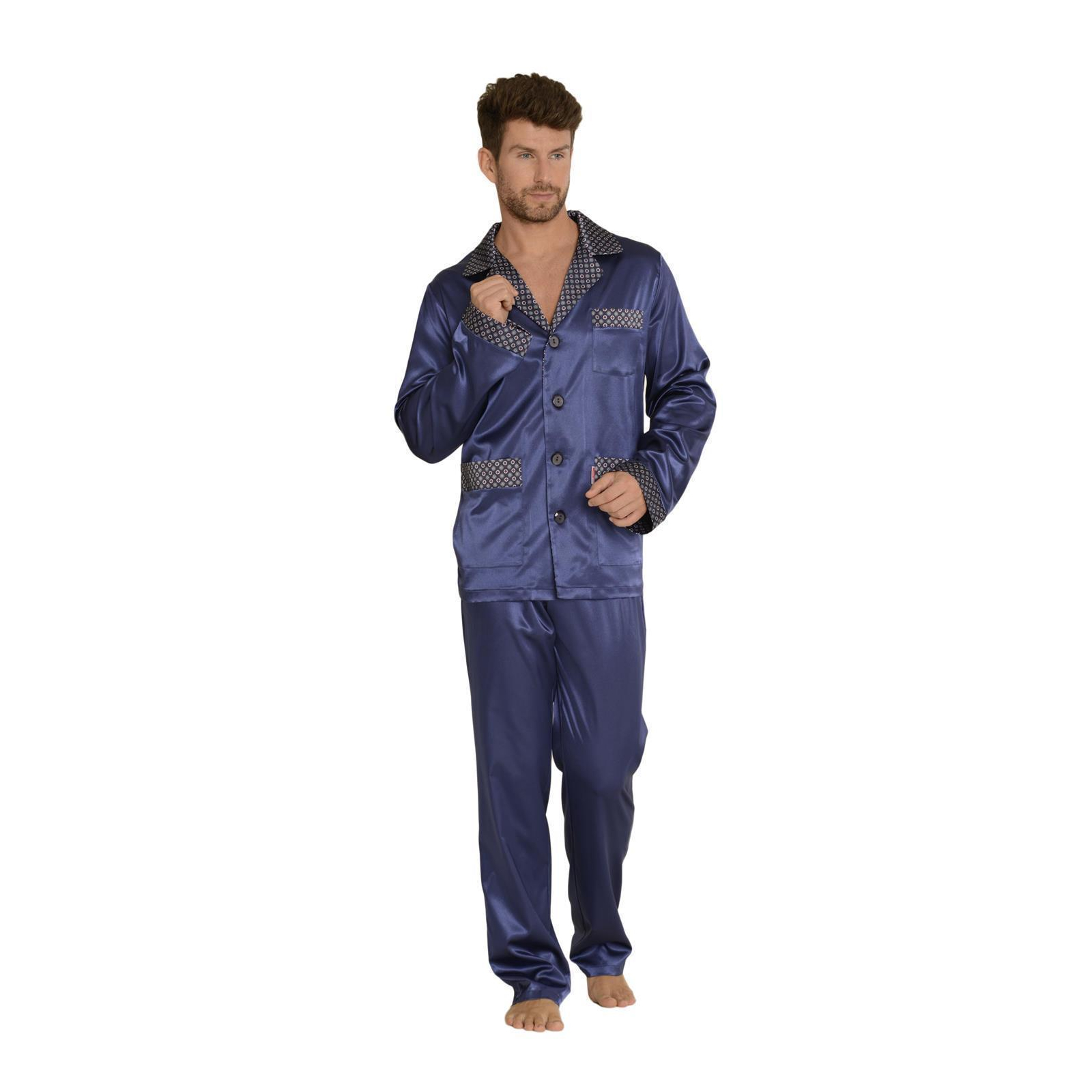 Edler Satin-Pyjama für Herren in Übergröße durchgeknöpfter Schlafanzug 18758 