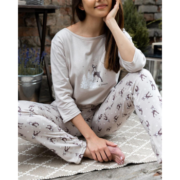S& SENSIS DEER Damen Schlafanzug Pyjama, M (38), Taupe Reh