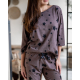 S& SENSIS Woman Star Damen Schlafanzug Langarm, XL (42), Braun mit Sternen