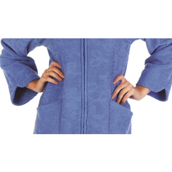 FOREX Lingerie 409 Damen - Bademantel Mantel mit Reißverschluss und Kapuze, S, Jeans