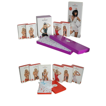 Obsessive verführerisches rotes Damen Korsett mit passendem String, in hübscher Geschenkbox
